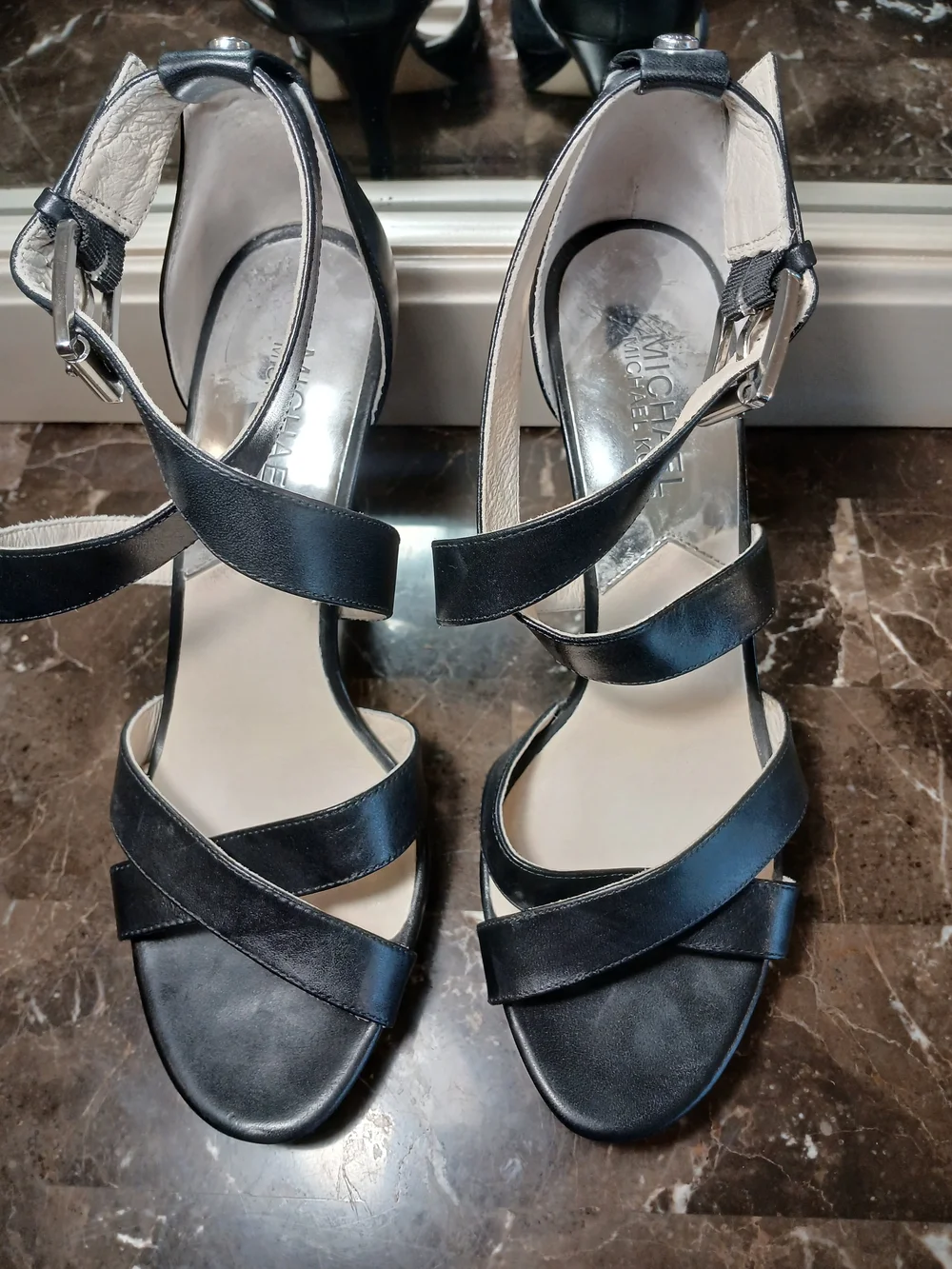 MICHAEL Michael Kors Black Strappy Leather Heeled Sandals
